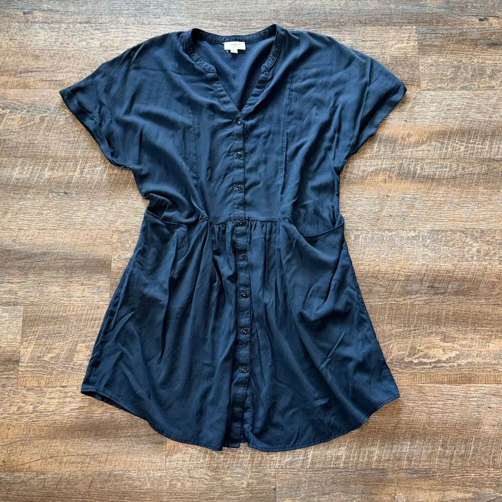 Umgee Button Down Mini Dress with Pockets Navy Blue Size Medium